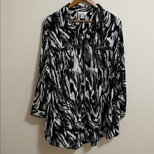 C.J,Banks Black White Abstract Print Button-Down Tunic Shirt Blouse Plus Size 2X